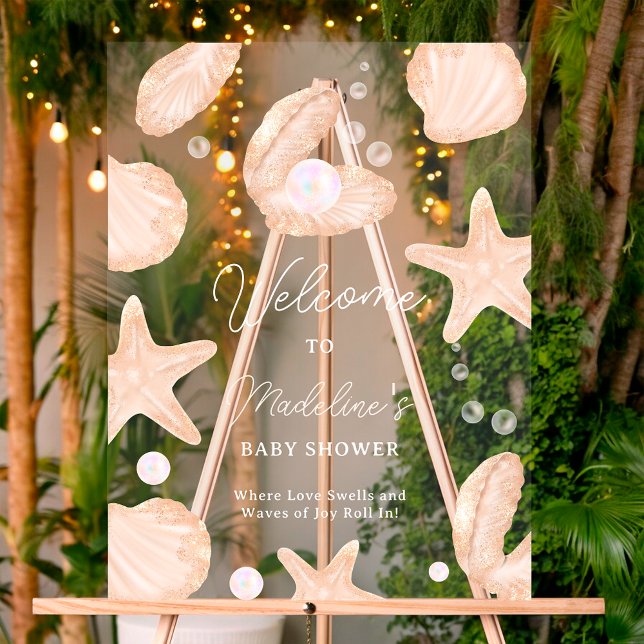 Petit baby shower de perles de mer agréable accuei (Cute ocean little pearl baby shower welcome acrylic sign)