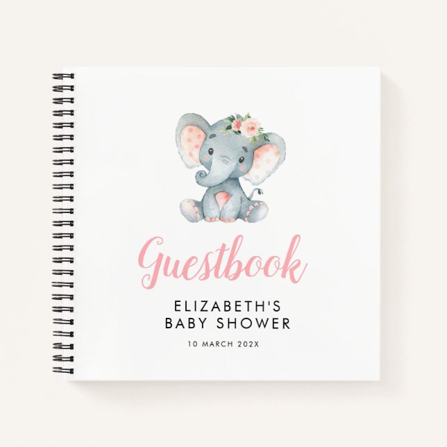 petit baby shower d'éléphant livre d'or (Devant)