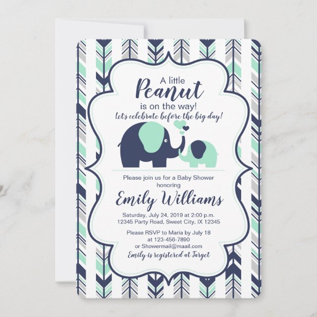 Petit baby shower invitation thème éléphant (Devant)