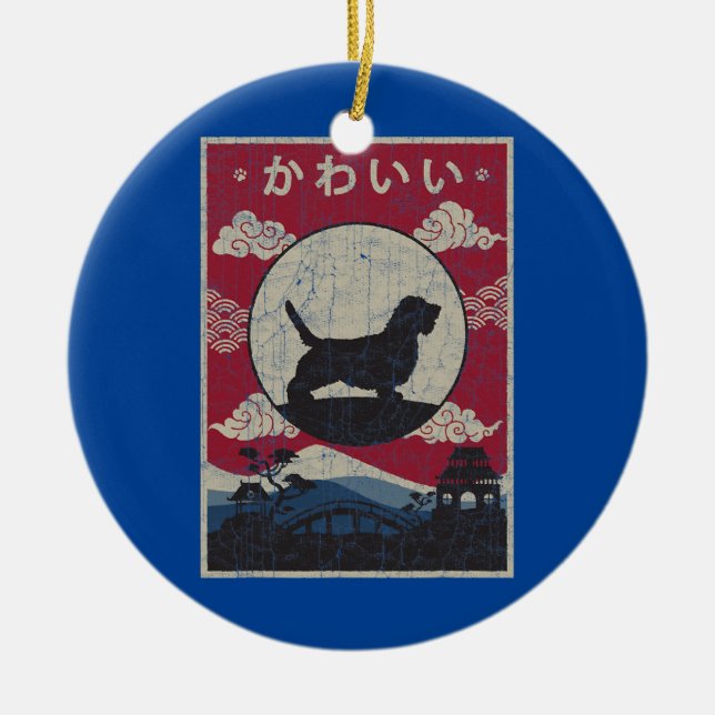 Petit Basset Griffon Vendeen japanisches Design Keramik Ornament (Vorne)