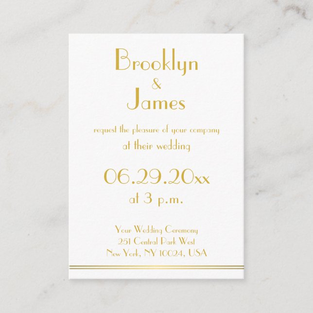 Petit Blanc Golden Grand Gatsby Mariage Invitation (Devant)