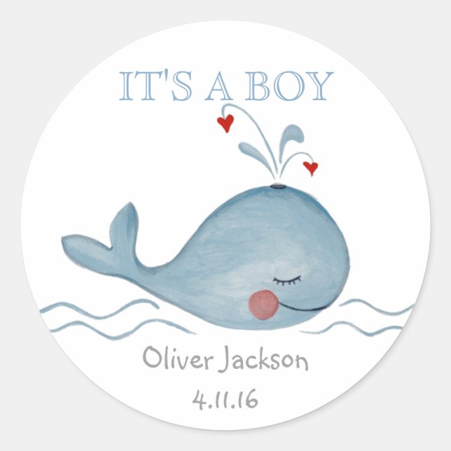 Petit bleu mignon baleine Nautique | Sticker rond (Devant)