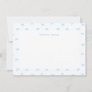 Petit Blue Whimsical Bows Monogram Notizkarte Dankeskarte