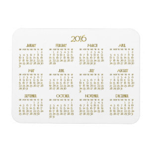 Petit Calendrier Annuel Blanc Et Or 2016 Magnet