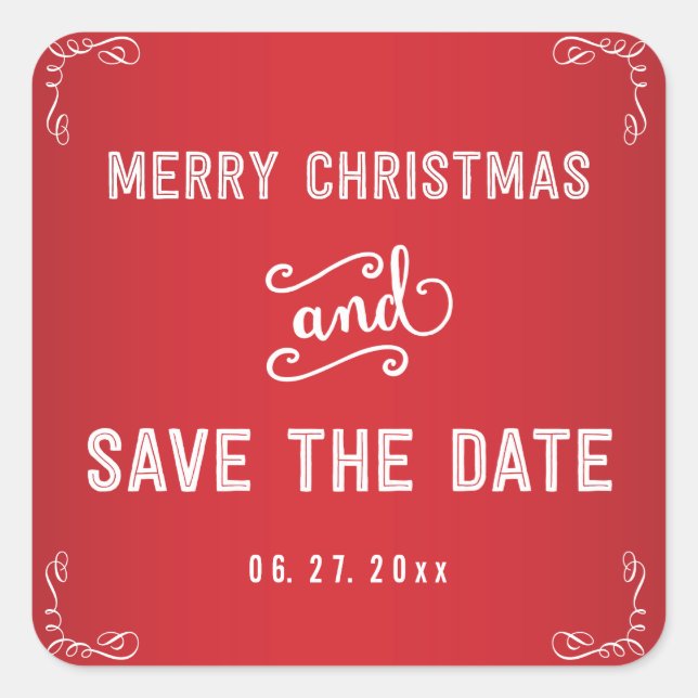 Petit Carré Rouge Sauvez La Date Stickers Noël (Devant)