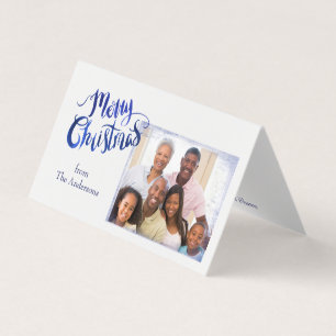Petit carte photo plié bleu et blanc de Noël