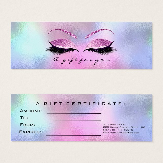 Petit certificat cadeau Parties scintillant argent (Devant & derrière)