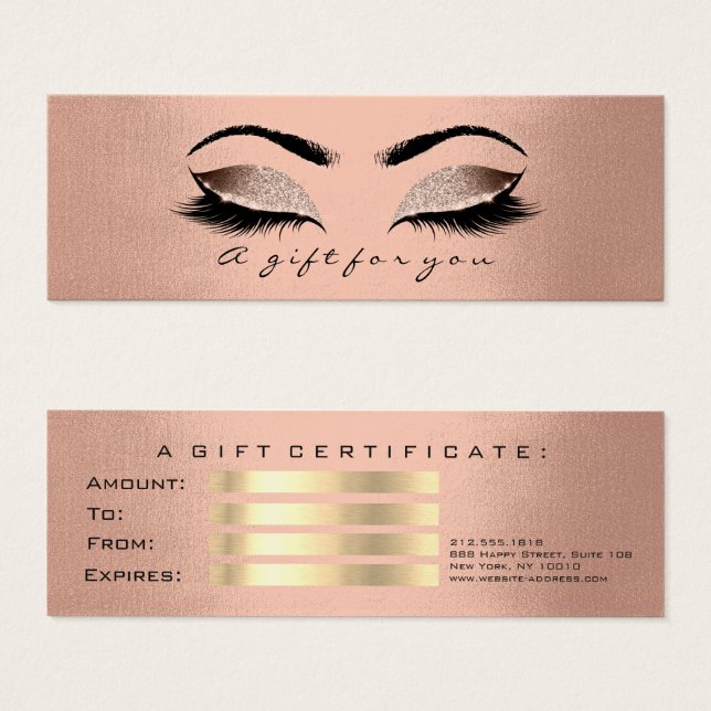 Petit certificat cadeau Rose Gold Glam Lash maquil (Devant & derrière)