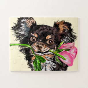 Petit chien avec Rose Jigsaw Puzzle