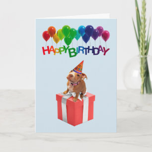 Petit Chien sur boîte cadeau Carte d'anniversaire