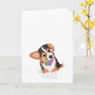 Petit chiot de corgi avec carte blanche de bandana