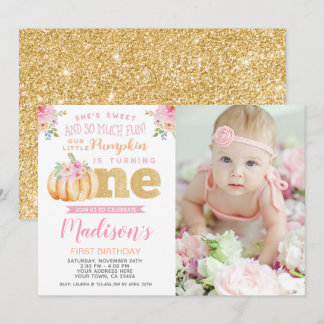 Petit Citrouille 1er anniversaire Invitation avec 