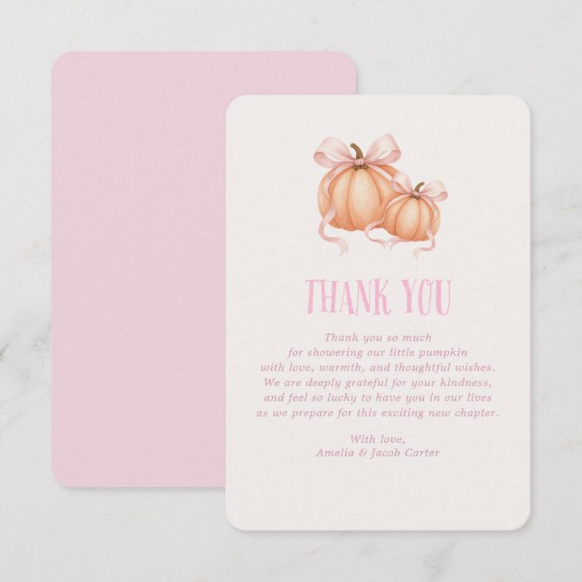 Petit Citrouille, arc rose, carte de remerciements (Devant / Derrière)