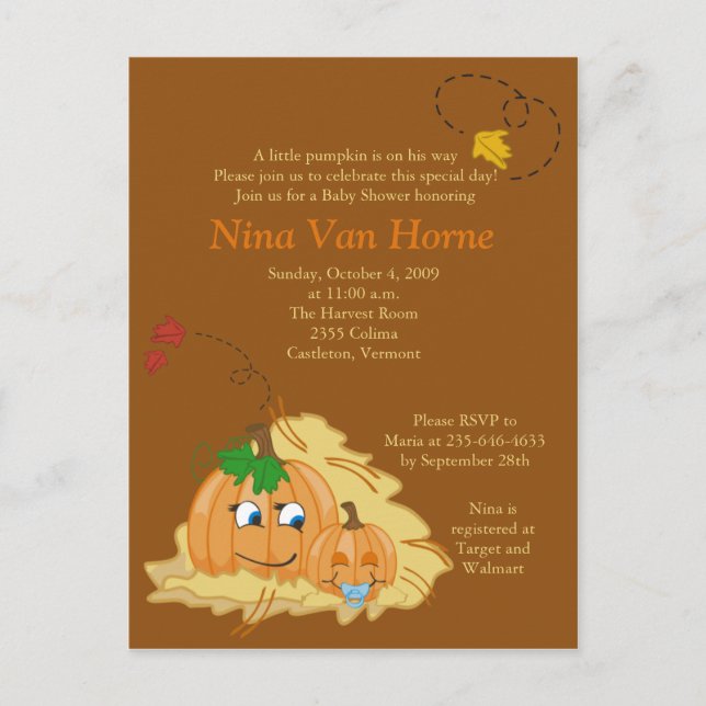 Petit Citrouille  automne Baby shower Invitation (Devant)