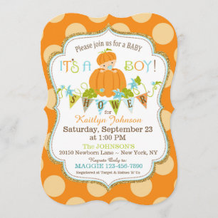 Petit Citrouille Boy Fall Baby Douche Invitations