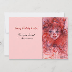 Petit Clown Rouge Invitation d'anniversaire rose