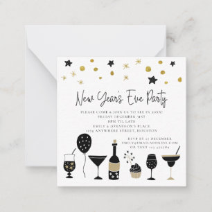 PETIT   Cocktails Gold Black Nouvel An Invitation