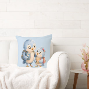 Petit Coussin de Jeté de Famille d'Oiseau Bleu