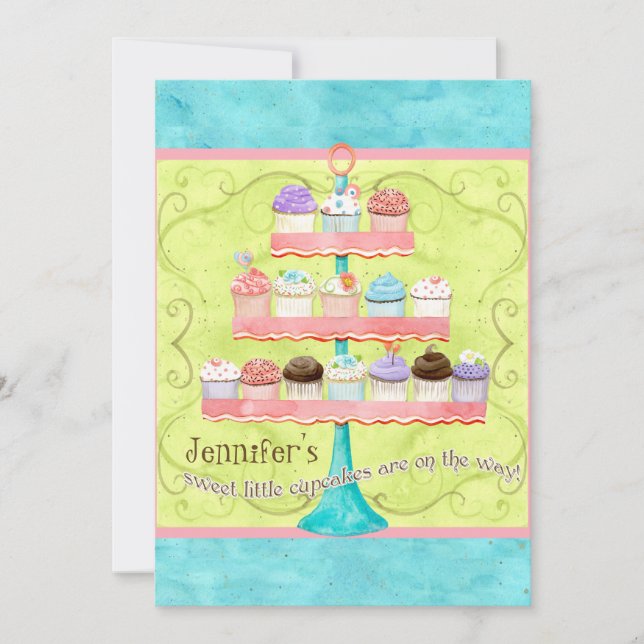 Petit Cupcake, Twin Baby Shower Invitations (Devant)