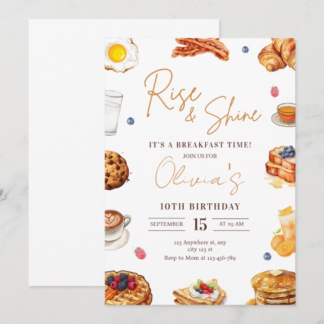 Petit-déjeuner Invitation Anniversaire, Brunch Ann (Devant / Derrière)
