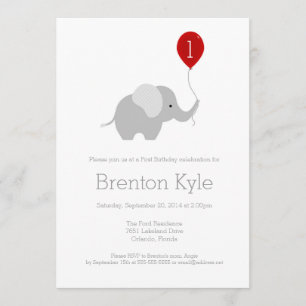 Petit éléphant avec ballon Invitation d'anniversai