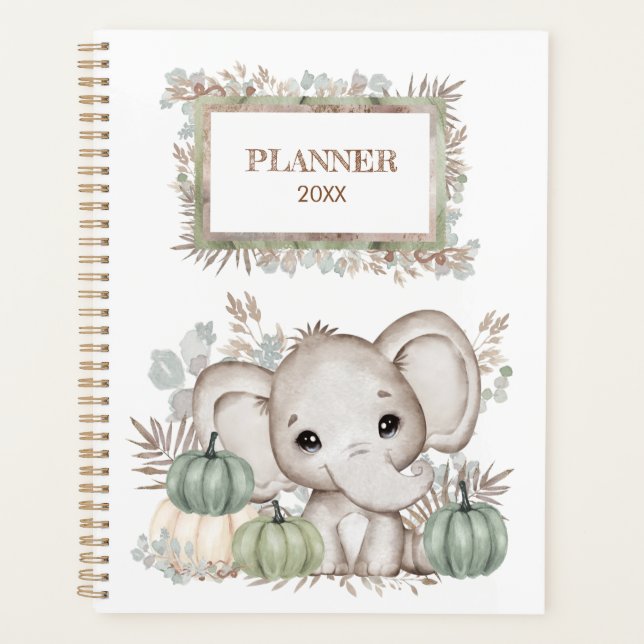 Petit Eléphant Cute Avec Planificateur Citrouille (Devant)