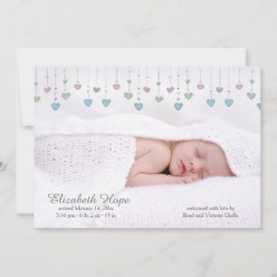 Petit faire-part de naissance de photo de coeurs