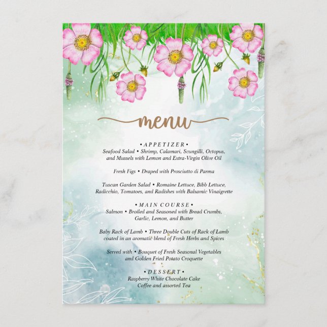 Petit Fleur sauvage En Chemin Menu Baby shower (Devant)