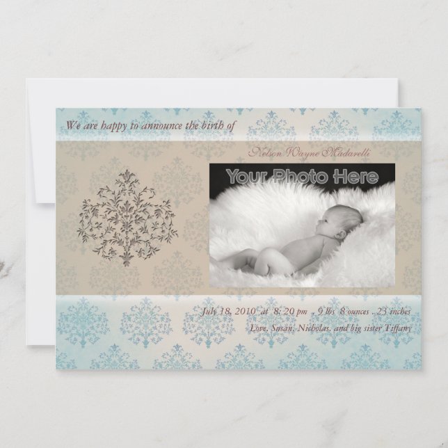 Petit garçon de l'arbre bleu faire-part de naissan (Devant)