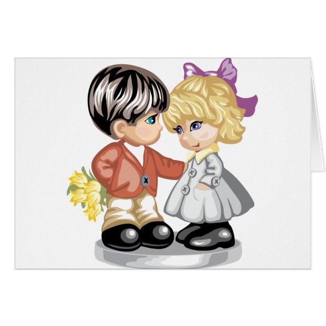 Petit garçon donnant à une petite fille des fleurs (Devant horizontal)