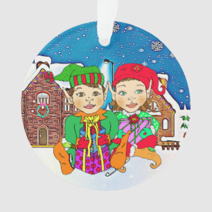 Petit garçon et fille elfes Couple Noël romantique