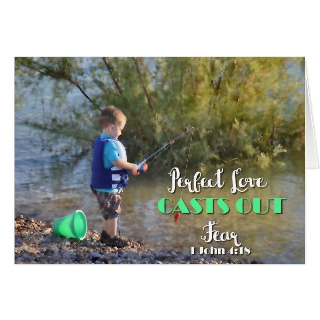 Petit Garçon Pêcheur Repoussant la Peur Carte de V (Devant horizontal)