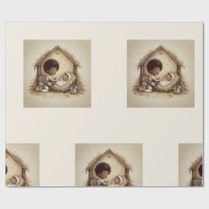 Petit Garçon Tambourinaire Papier Cadeau Nativité