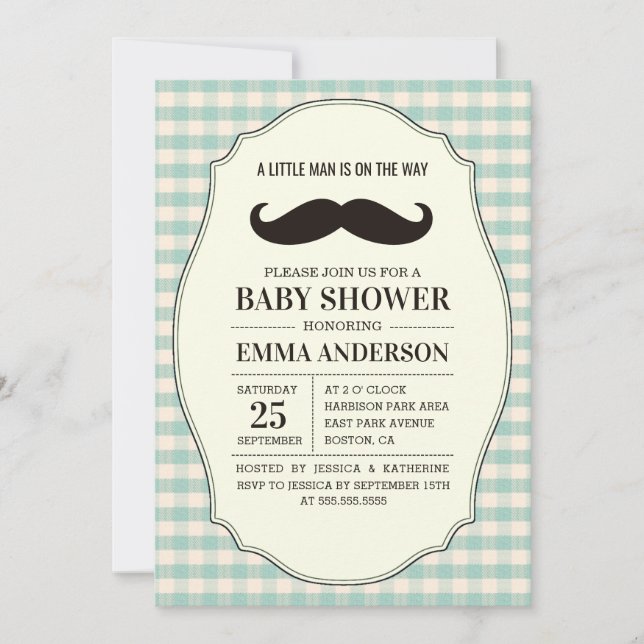 Petit Homme Baby shower Invitation garçon - Mousta (Devant)