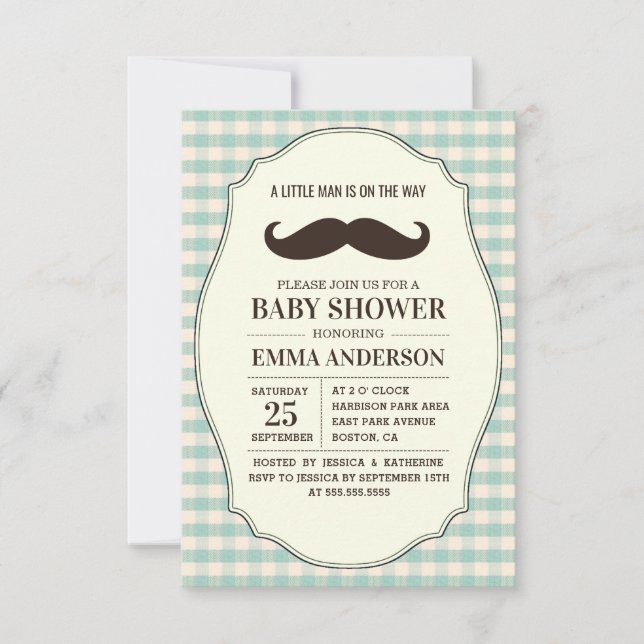 Petit Homme Baby shower Invitation garçon - Mousta (Devant)
