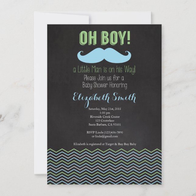 Petit Homme Mustache Baby shower Invitation Chalkb (Devant)