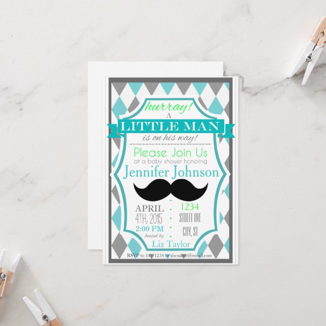 Petit Homme Mustache Baby Shower Invitations (Devant/Arrière en situation)