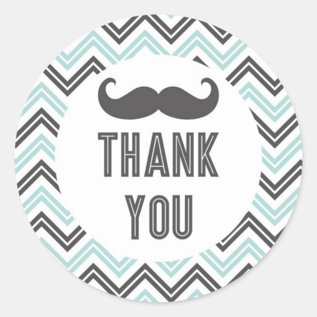 Petit Homme Mustache Chevron Sticker Merci (Devant)