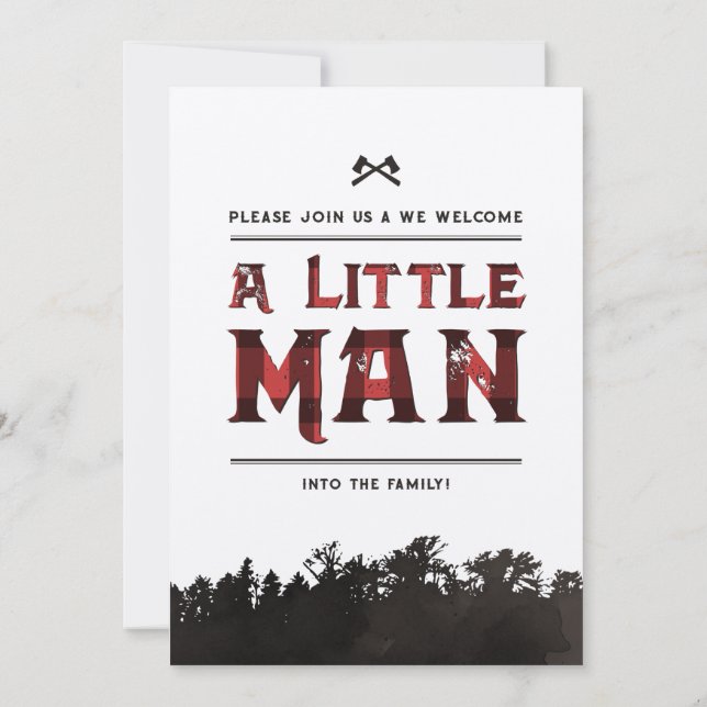 Petit Homme Plaid Couples Bois Douche Invitation (Dos)