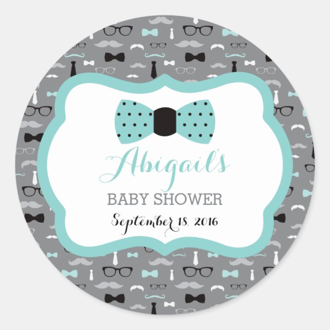 Petit Homme Sticker Baby shower, Turquoise, Gris,  (Devant)