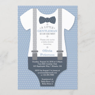 Petit Invitation Baby shower Gentleman, Bleu, Gris