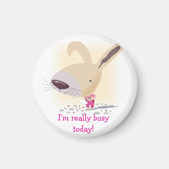 Petit Lapin En Pantalon Rose Aimant Rond Personnal (Devant)