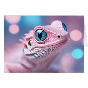 Petit Lézard rose avec grands yeux bleus vierges à