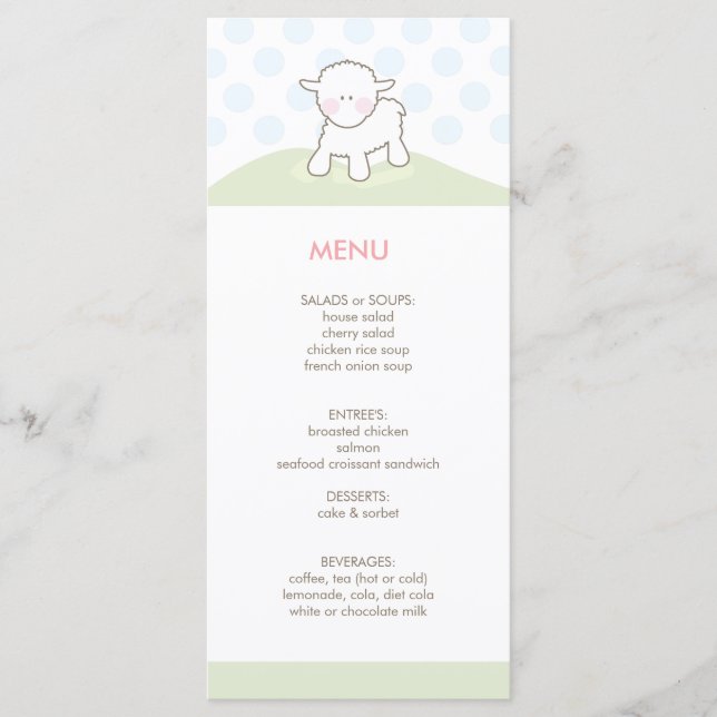 Petit menu de baby shower d'agneau (Devant)