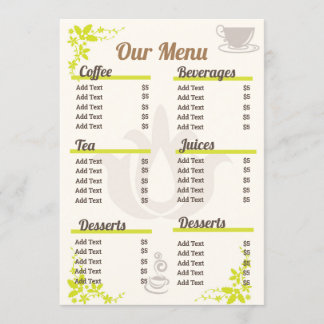 Petit menu de café éditable et entièrement personn