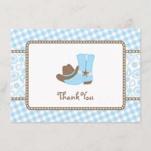 Petit Merci de baby shower de cowboy bleu et brun