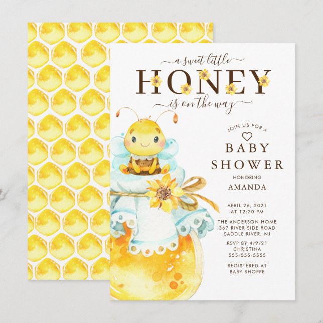 Petit miel doux Baby shower d'abeilles Invitation (Devant / Derrière)