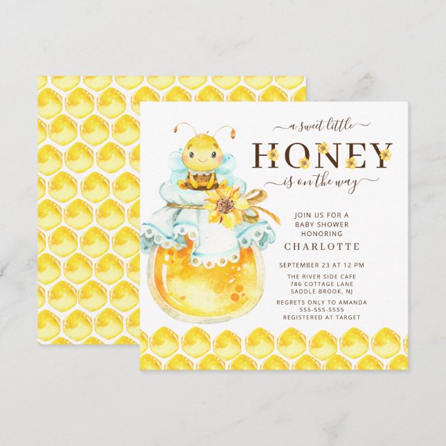 Petit miel doux Baby shower d'abeilles Invitation (Devant / Derrière)