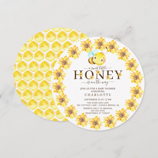 Petit miel doux Baby shower d'abeilles Invitation (Devant / Derrière)