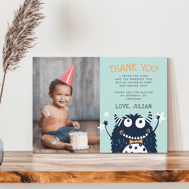 Petit Monstre | Carte Photo Merci Plat (Créateur téléchargé)